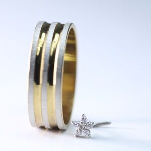 Golden Tone Set of TWO I- Ring and Nose Piercing Surgical Steel New